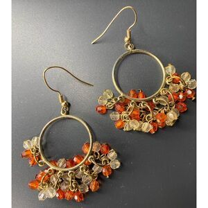 Boho Orange Beaded Gold-Tone Dangle Drop Earrings